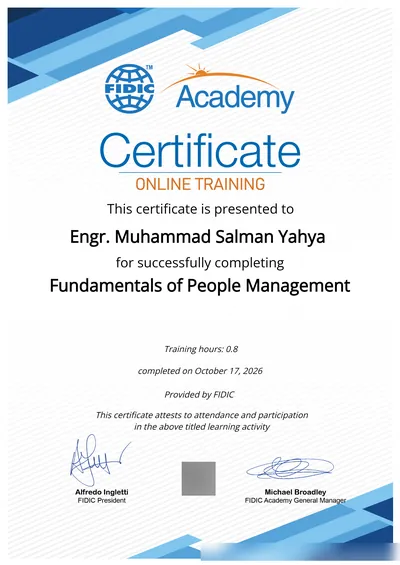 FIDIC Academy certificate: Fundamentals of People Management