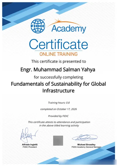FIDIC Academy certificate: Fundamentals of Sustainability for Global Infrastructure